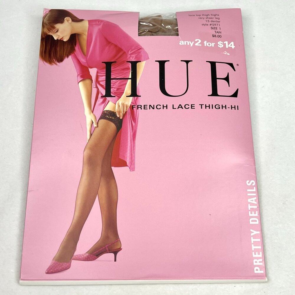 Hue French Lace Thigh-Hi Size 1/Small Tan Sheer Leg